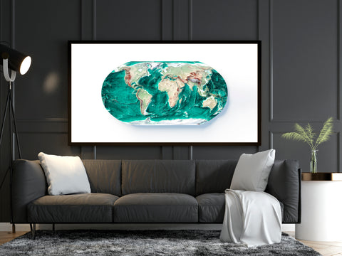 World Bathymetric, Elevation tint - Geo, 2D printed shaded relief map with 3D effect of World with geo hypsometric tint. Shop our beautiful fine art printed maps on supreme Cotton paper. Vintage maps digitally restored and enhanced with a 3D effect., VizCart from Vizart