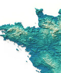 France, Elevation tint - Spectral, 2D printed shaded relief map with 3D effect of France with spectral elevation tint. Shop our beautiful fine art printed maps on supreme Cotton paper. Vintage maps digitally restored and enhanced with a 3D effect. VizCart from Vizart