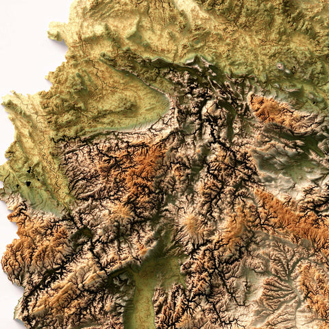 Germany, Elevation tint - Geo, 2D printed shaded relief map with 3D effect of Germany with geo elevation tint. Shop our beautiful fine art printed maps on supreme Cotton paper. Vintage maps digitally restored and enhanced with a 3D effect., VizCart from Vizart