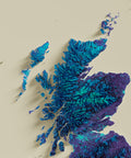United Kingdom, Elevation tint - Viridis, 2D printed shaded relief map with 3D effect of United Kingdom with viridis hypsometric tint. Shop our beautiful fine art printed maps on supreme Cotton paper. Vintage maps digitally restored and enhanced with a 3D effect., VizCart from Vizart