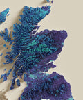 United Kingdom, Elevation tint - Viridis, 2D printed shaded relief map with 3D effect of United Kingdom with viridis hypsometric tint. Shop our beautiful fine art printed maps on supreme Cotton paper. Vintage maps digitally restored and enhanced with a 3D effect. VizCart from Vizart