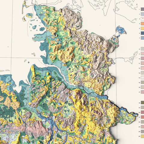 West Germany 1963 soil restored antique shaded relief map print on fine art paper close-up