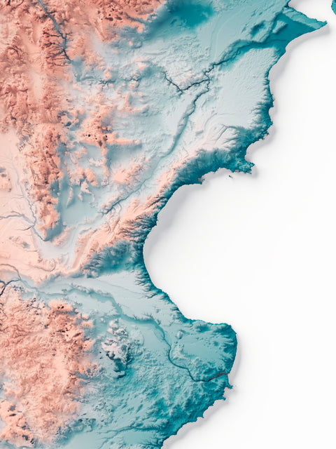 Argentina, Elevation tint - Irid, 2D printed shaded relief map with 3D effect of Argentina with irid tint. Shop our beautiful fine art printed maps on supreme Cotton paper. Vintage maps digitally restored and enhanced with a 3D effect., VizCart from Vizart