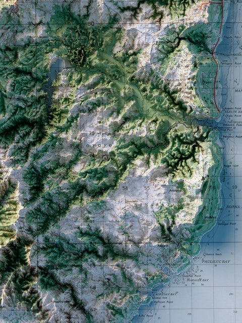 Guam (Mariana Islands, USA), Topographic map - 1965, 2D printed shaded relief map with 3D effect of a 1965 topographic map of Guam (Mariana Islands, USA). Shop our beautiful fine art printed maps on supreme Cotton paper. Vintage maps digitally restored and enhanced with a 3D effect., VizCart from Vizart
