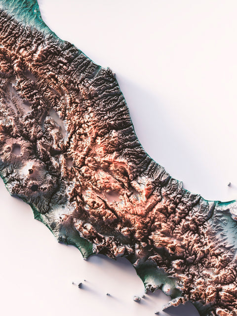 Italy, Elevation tint - Irid, 2D printed shaded relief map with 3D effect of Italy with irid hypsometric tint. Shop our beautiful fine art printed maps on supreme Cotton paper. Vintage maps digitally restored and enhanced with a 3D effect., VizCart from Vizart