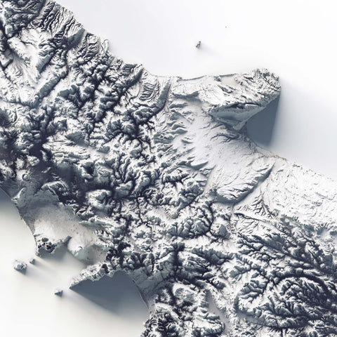 Italy, Elevation tint - White, 2D printed shaded relief map with 3D effect of Italy with white hypsometric tint. Shop our beautiful fine art printed maps on supreme Cotton paper. Vintage maps digitally restored and enhanced with a 3D effect., VizCart from Vizart