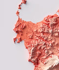 Sardinia (Italy), Elevation tint - Coral, 2D printed shaded relief map with 3D effect of Sardinia (Italy) with coral hypsometric tint. Shop our beautiful fine art printed maps on supreme Cotton paper. Vintage maps digitally restored and enhanced with a 3D effect., VizCart from Vizart