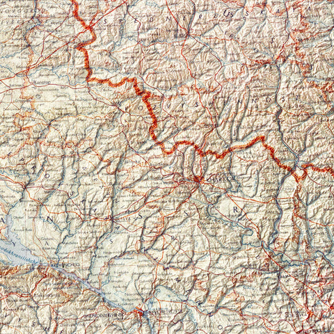Ukraine, Topographic map - 1967, 2D printed shaded relief map with 3D effect of a 1967 topographic map of Ukraine. Shop our beautiful fine art printed maps on supreme Cotton paper. Vintage maps digitally restored and enhanced with a 3D effect. VizCart from Vizart