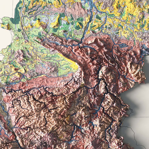 West Germany 1963 soil restored antique shaded relief map print on fine art paper close-up