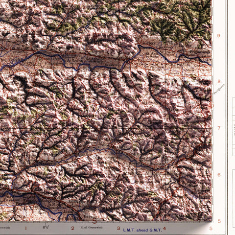Bordeaux (France), Topographic map - 1943, 2D printed shaded relief map with 3D effect of a 1943 topographic map of Bordeaux (France). Shop our beautiful fine art printed maps on supreme Cotton paper. Vintage maps digitally restored and enhanced with a 3D effect. VizCart from Vizart