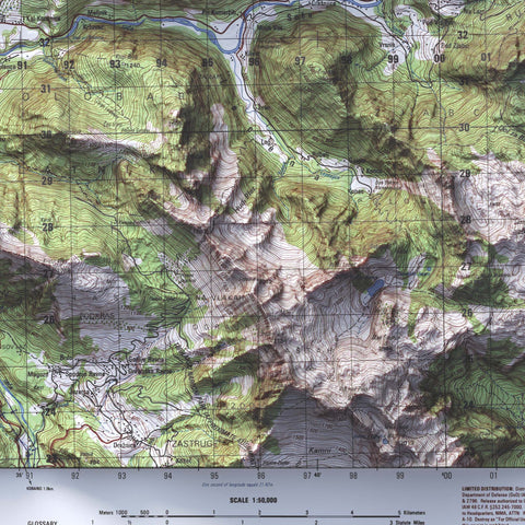 Valley of Soča, Bovec (Slovenia), Topographic map - 1987, 2D printed shaded relief map with 3D effect of a 1987 topographic map of Valley of Soča, Bovec (Slovenia). Shop our beautiful fine art printed maps on supreme Cotton paper. Vintage maps digitally restored and enhanced with a 3D effect., VizCart from Vizart