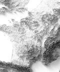 Europe, Elevation tint - White, 2D printed shaded relief map with 3D effect of Europe with monochrome hypsometric tint. Shop our beautiful fine art printed maps on supreme Cotton paper. Vintage maps digitally restored and enhanced with a 3D effect., VizCart from Vizart