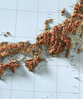 Japan, Topographic map - 1945, 2D printed shaded relief map with 3D effect of a 1945 topographic map of Japan. Shop our beautiful fine art printed maps on supreme Cotton paper. Vintage maps digitally restored and enhanced with a 3D effect., VizCart from Vizart