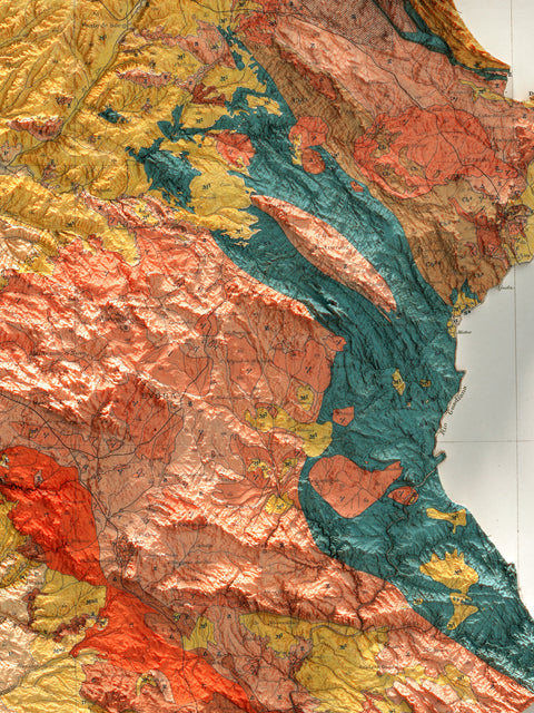 Portugal, Geological map - 1899, 2D printed shaded relief map with 3D effect of a 1899 geological map of Portugal. Shop our beautiful fine art printed maps on supreme Cotton paper. Vintage maps digitally restored and enhanced with a 3D effect., VizCart from Vizart