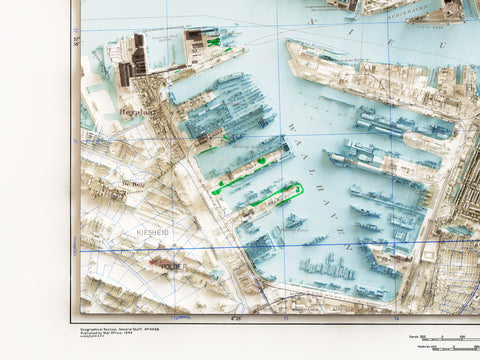 Rotterdam (The Netherlands), City map - 1944, 2D printed shaded relief map with 3D effect of a 1944 city map of Rotterdam (Netherlands). Shop our beautiful fine art printed maps on supreme Cotton paper. Vintage maps digitally restored and enhanced with a 3D effect., VizCart from Vizart