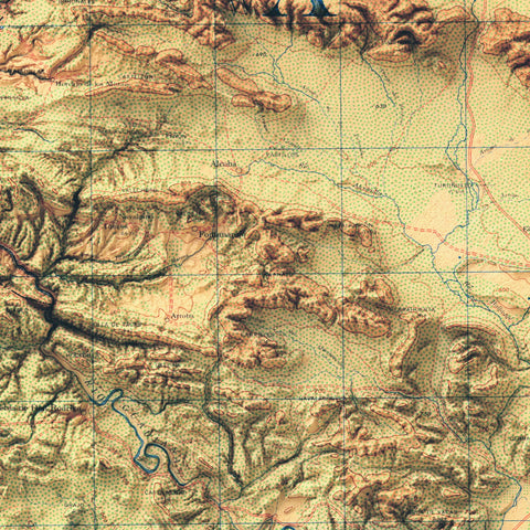 Toledo (Spain), Topographic map - 1944, 2D printed shaded relief map with 3D effect of a 1944 topographic map of Toledo (Spain). Shop our beautiful fine art printed maps on supreme Cotton paper. Vintage maps digitally restored and enhanced with a 3D effect. VizCart from Vizart