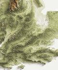 United Kingdom, Elevation tint - Geo, 2D printed shaded relief map with 3D effect of United Kingdom with geo hypsometric tint. Shop our beautiful fine art printed maps on supreme Cotton paper. Vintage maps digitally restored and enhanced with a 3D effect. VizCart from Vizart