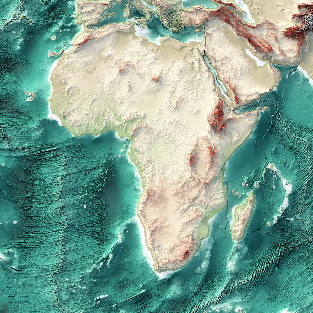 Relief In Geo World Bathymetric, Elevation tint - Geo, 2D fine art printed shaded ...